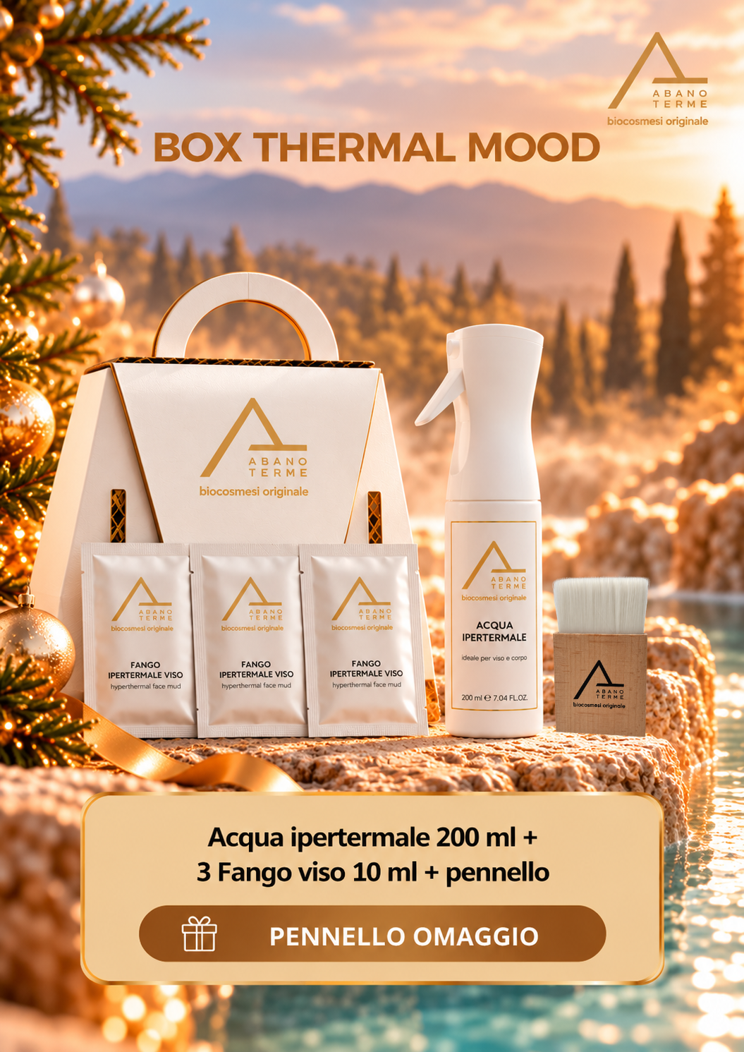 Box Thermal Mood Con Acqua Ipertermale 200 ml + 3 Fango Viso 10 ml Con Pennello Omaggio