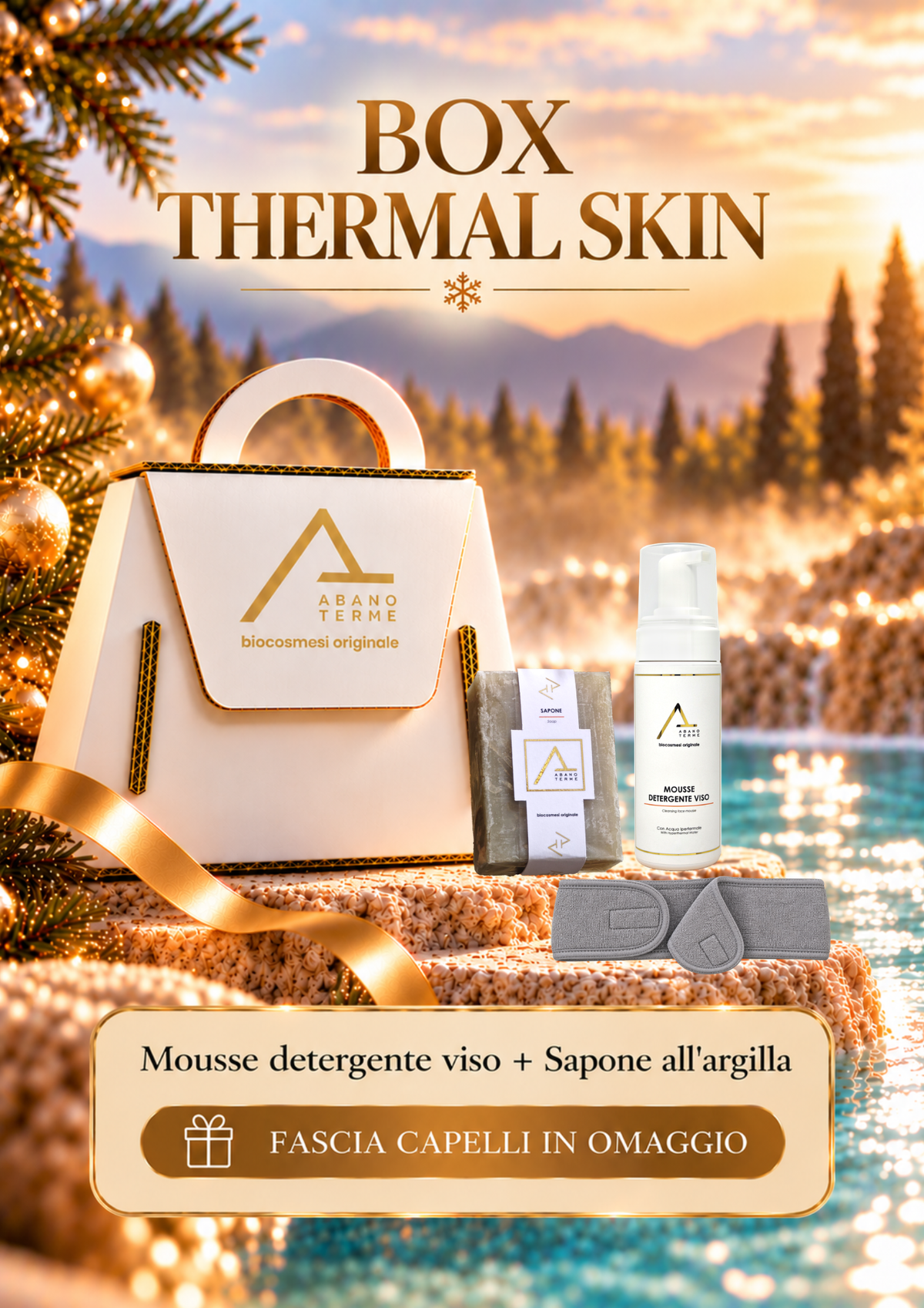 Box Thermal Skin Con Mousse Detergente 150 ml + Sapone All'argilla Con Fascia Per Capelli Omaggio