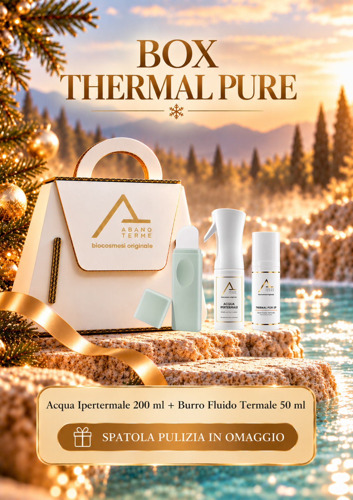Box Thermal Pure Con Acqua Ipertermale 200 ml + Burro Fluido Termale 50 ml Con Spatola Pulizia In Omaggio
